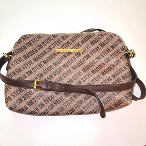 Steve Madden Brown Monogram Small Light Crossbody Purse Faux Leather Bag